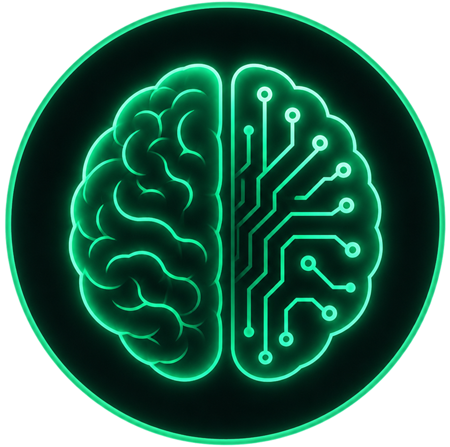 Glowing AI brain with neural and circuit hemispheres representing SweepLift's intelligence synthesis