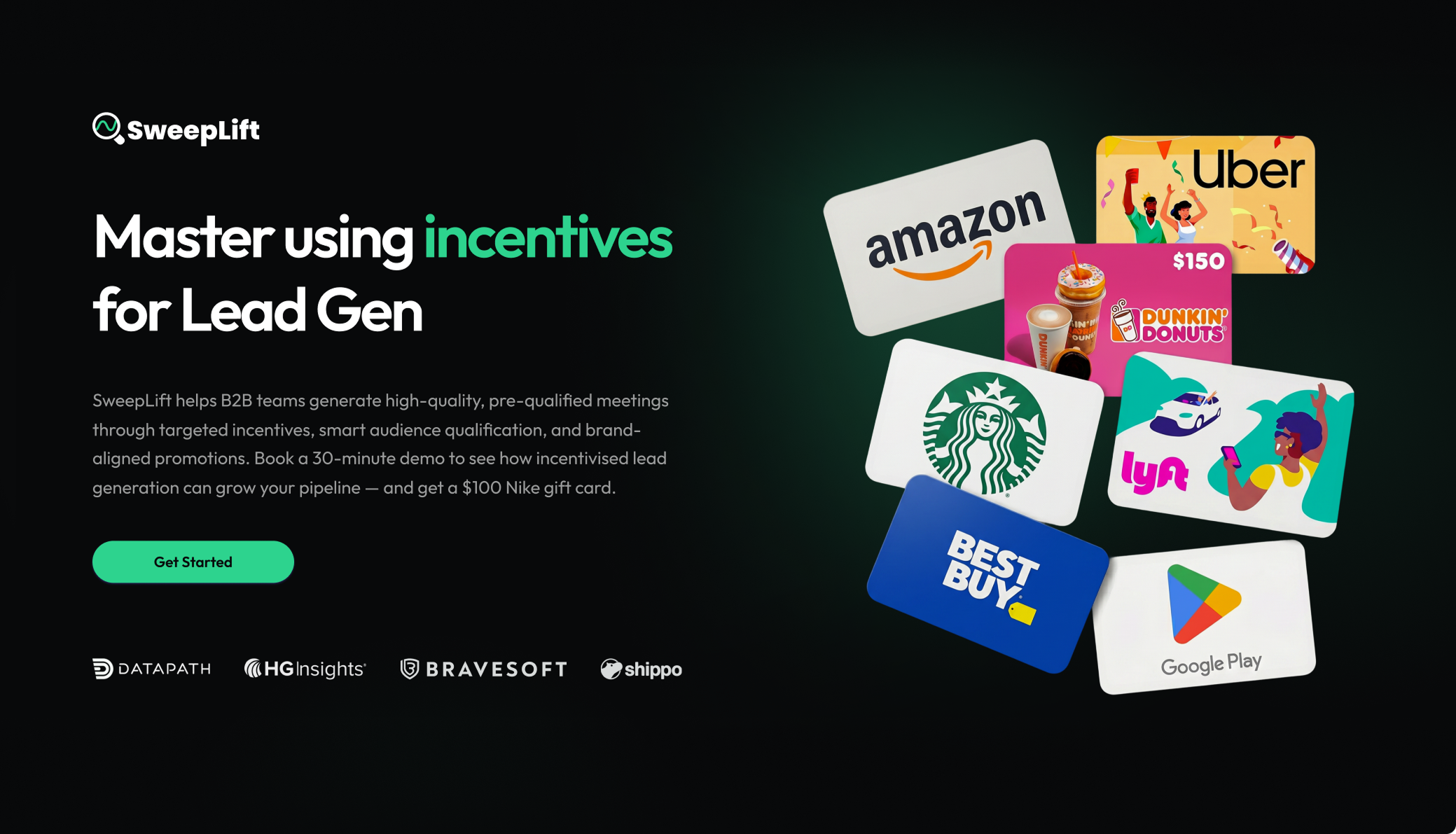 SweepLift landing page example — Master using incentives for Lead Gen
