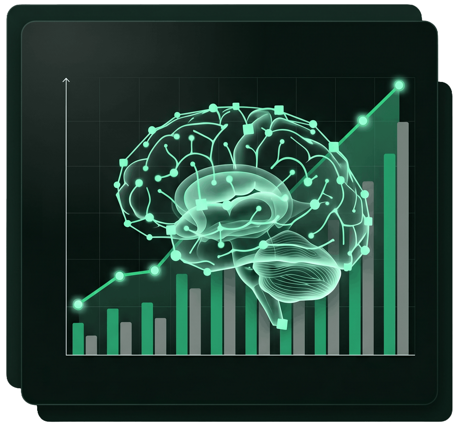 AI brain overlaid on an upward-trending growth chart
